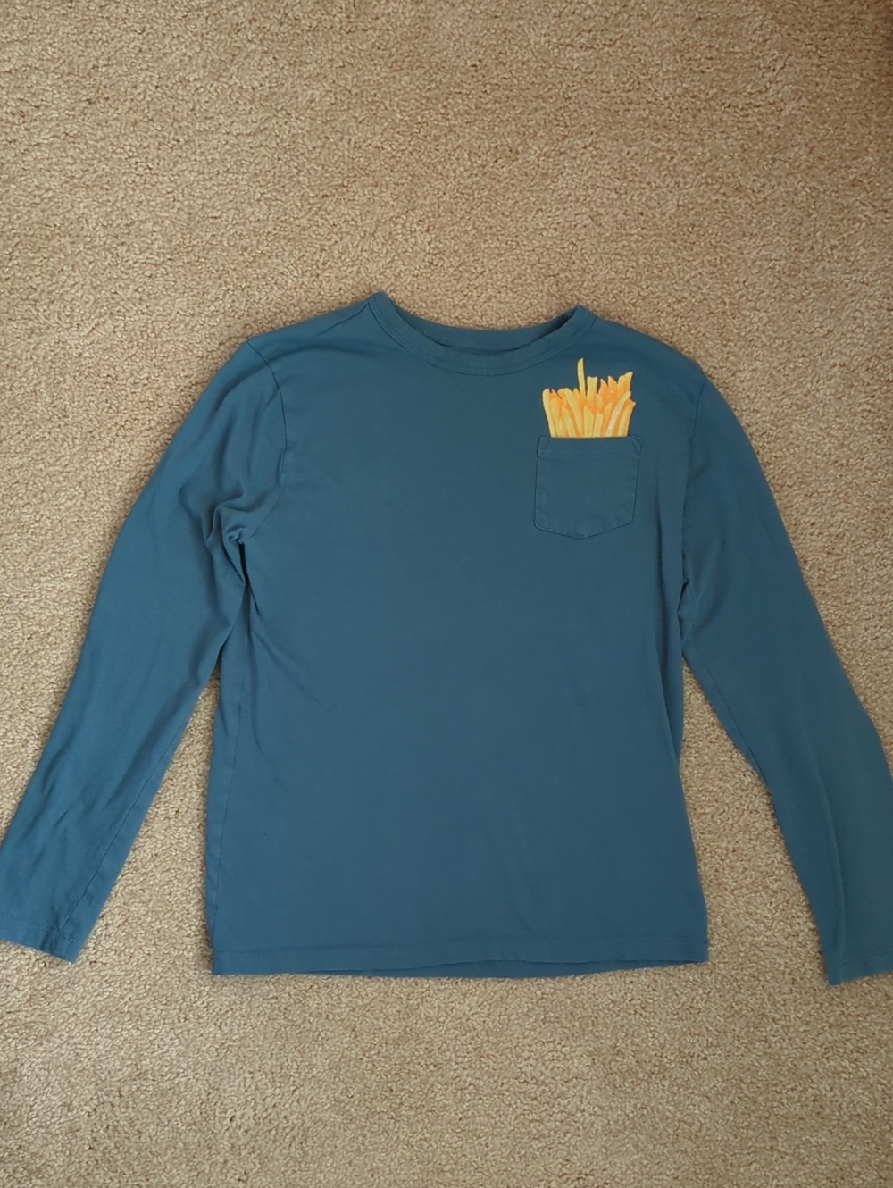 Crewcuts Teal Long-Sleeve Tee with Yellow Fry Pocket